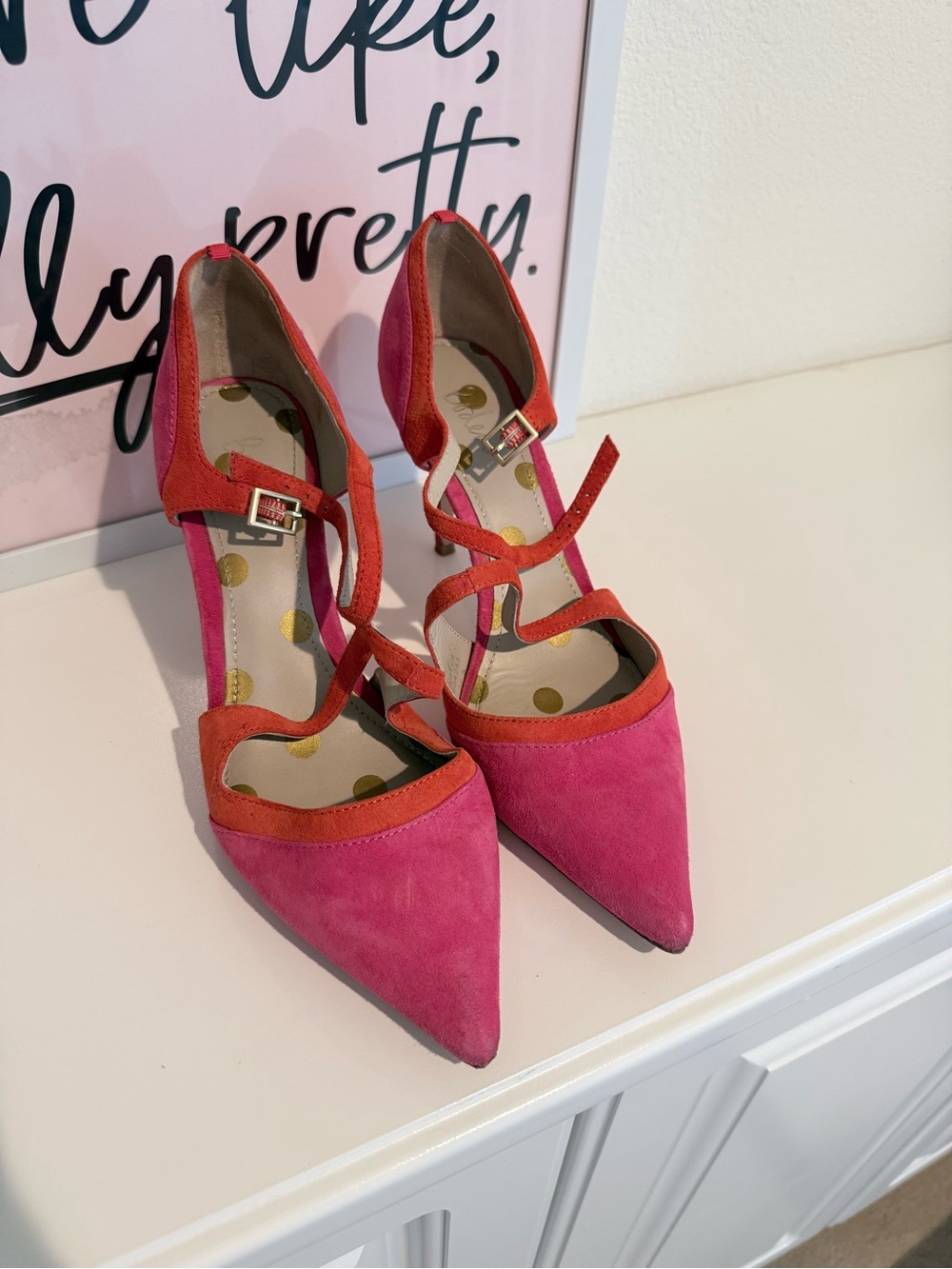 Boden Pink and Orange Suede Pointed-Toe Strappy Heels